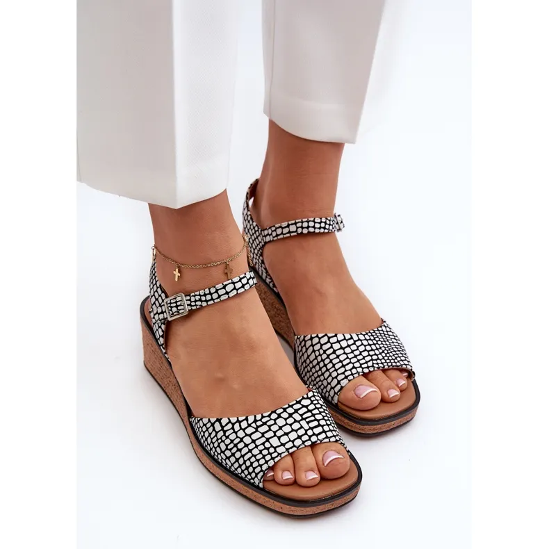 Sandales Compensées Femme Sergio Leone SK303 Blanc et Noir blanche