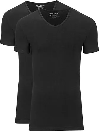 Slater T-Shirts Stretch Lot de 2 Col-V Noir 6620 commander e