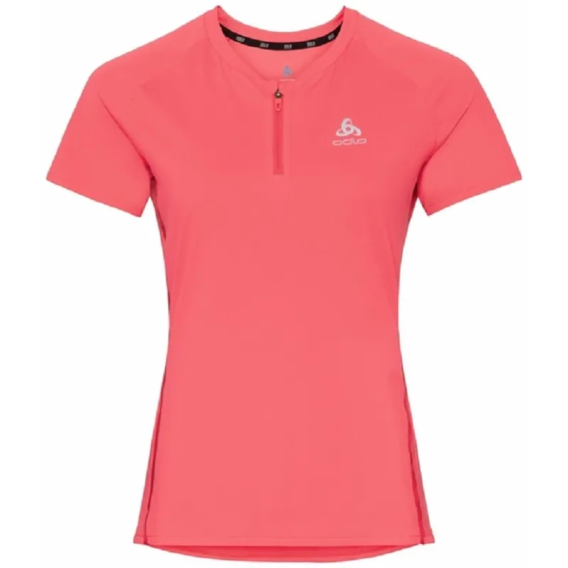 T-shirt de Sport Odlo Women SS 12 Zip Axalp Trail Pink