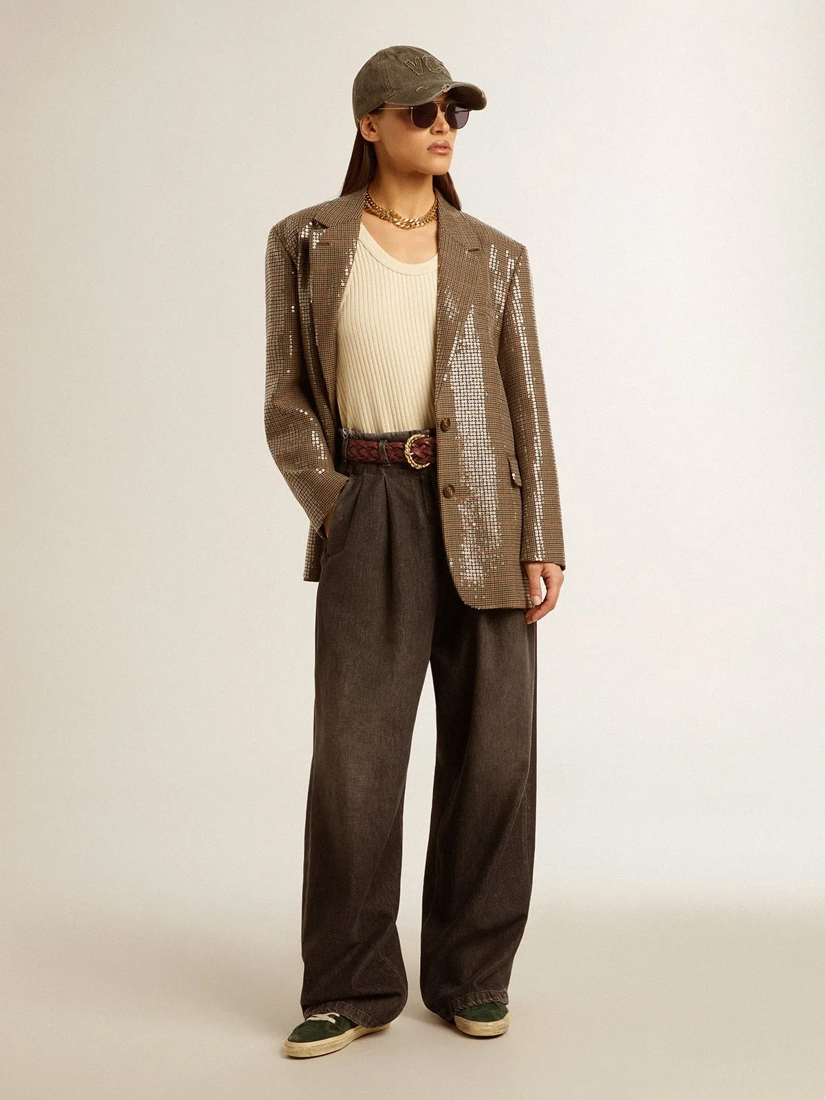 Veste pour femme pied-de-poule avec broderie de sequins all-over | Golden Goose