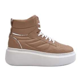 Zazoo 3392/X Chaussures de Sport en Cuir pour Femme sur Plateforme, Beige