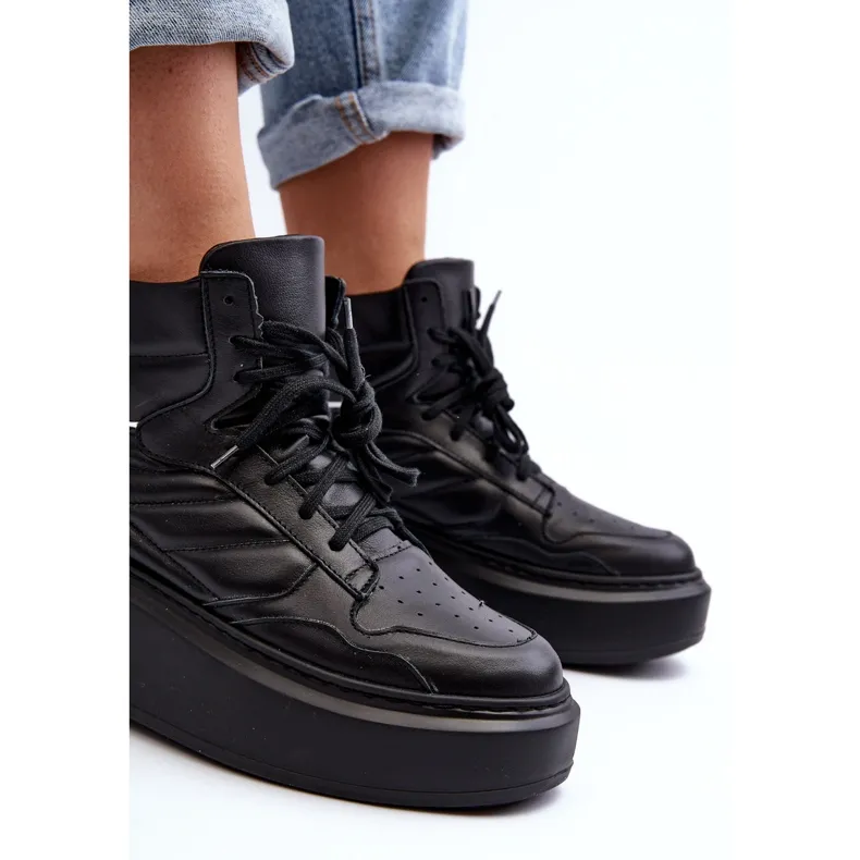 Zazoo 3392/X Chaussures de Sport en Cuir pour Femme sur Plateforme, Noir le noir
