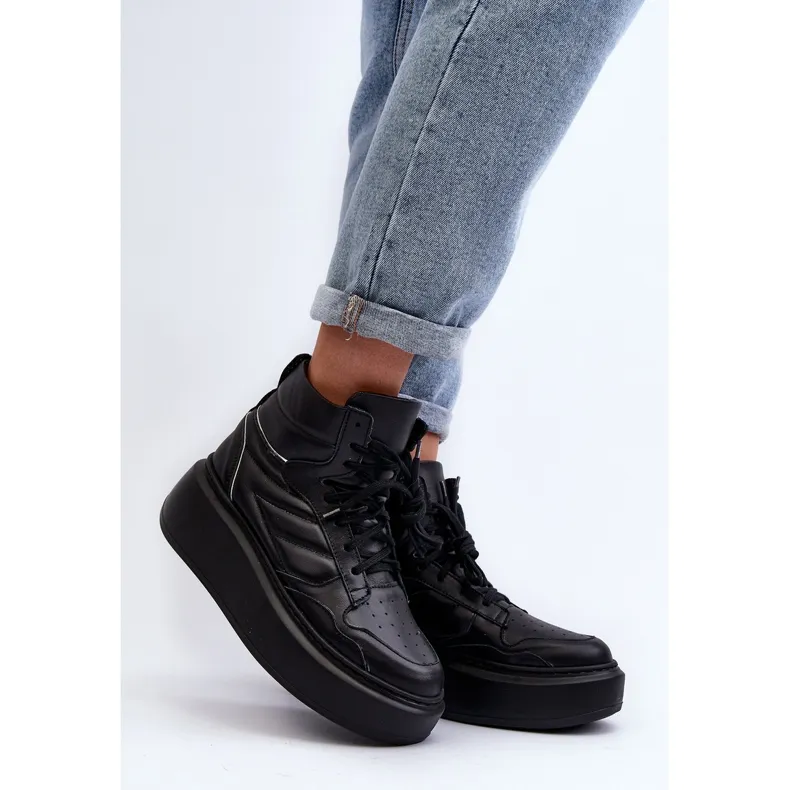 Zazoo 3392/X Chaussures de Sport en Cuir pour Femme sur Plateforme, Noir le noir